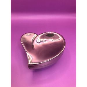 Polished Silver tone Mid Century Heart Trinket Box with Lining and Padded Bottom
